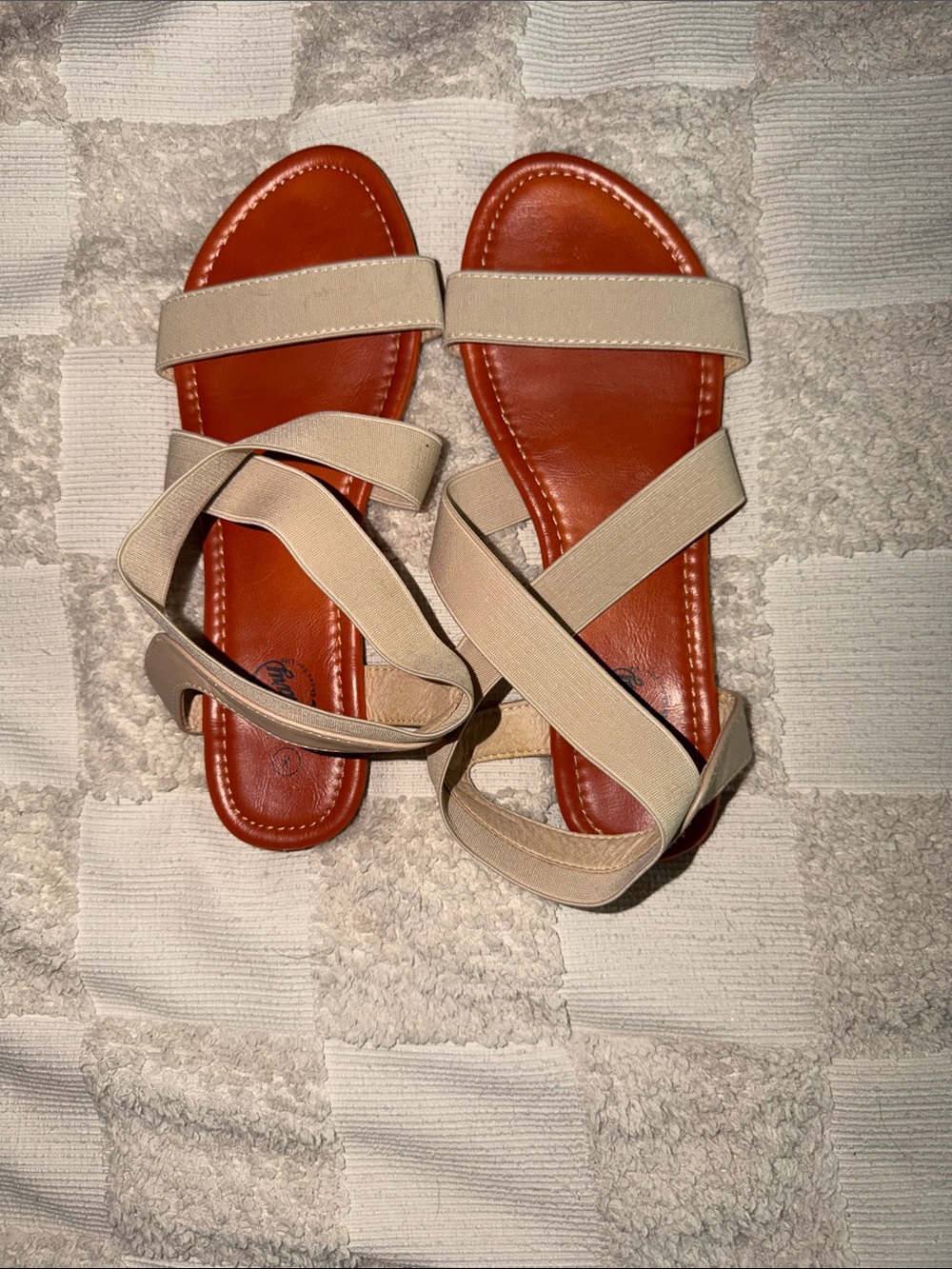 Trary Beige Elastic Strap Sandals with Tan Footbed